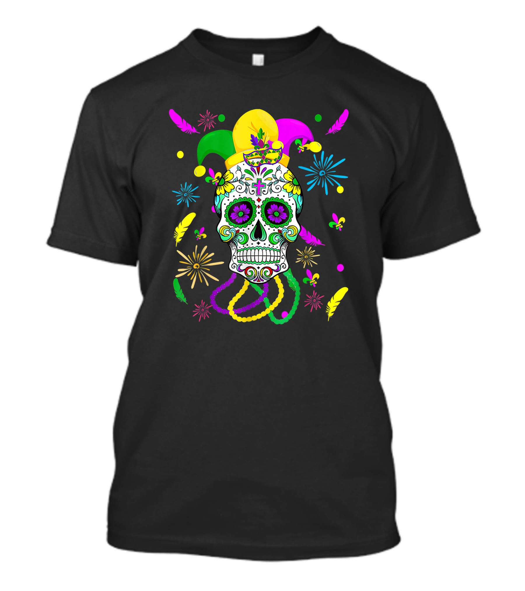 Sugar Skull Carnival Mask Jester Hat Mardi Gras Celebrations T-Shirt
