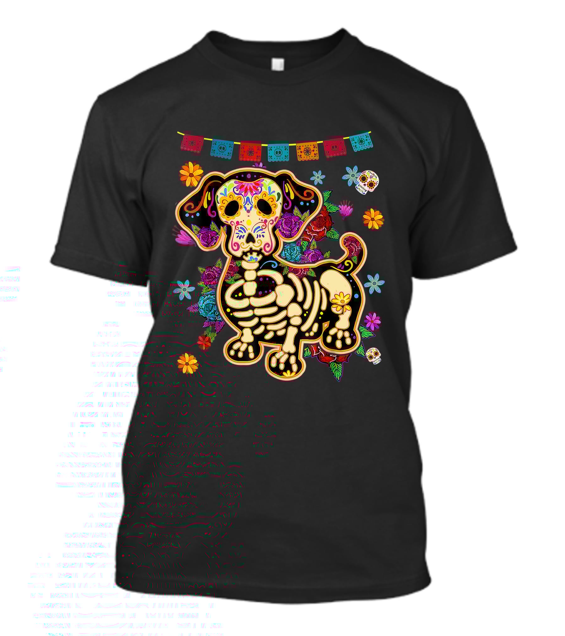 Sugar Skull Mexican Dachshund Bone Halloween Day Of The Dead Dog Skeleton Flowers T-Shirt
