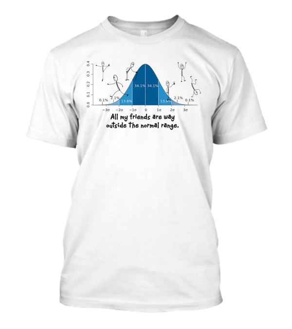 All My Friends Are Way Outside The Normal Range Math Science Statistics Normal Deviation T-Shirt