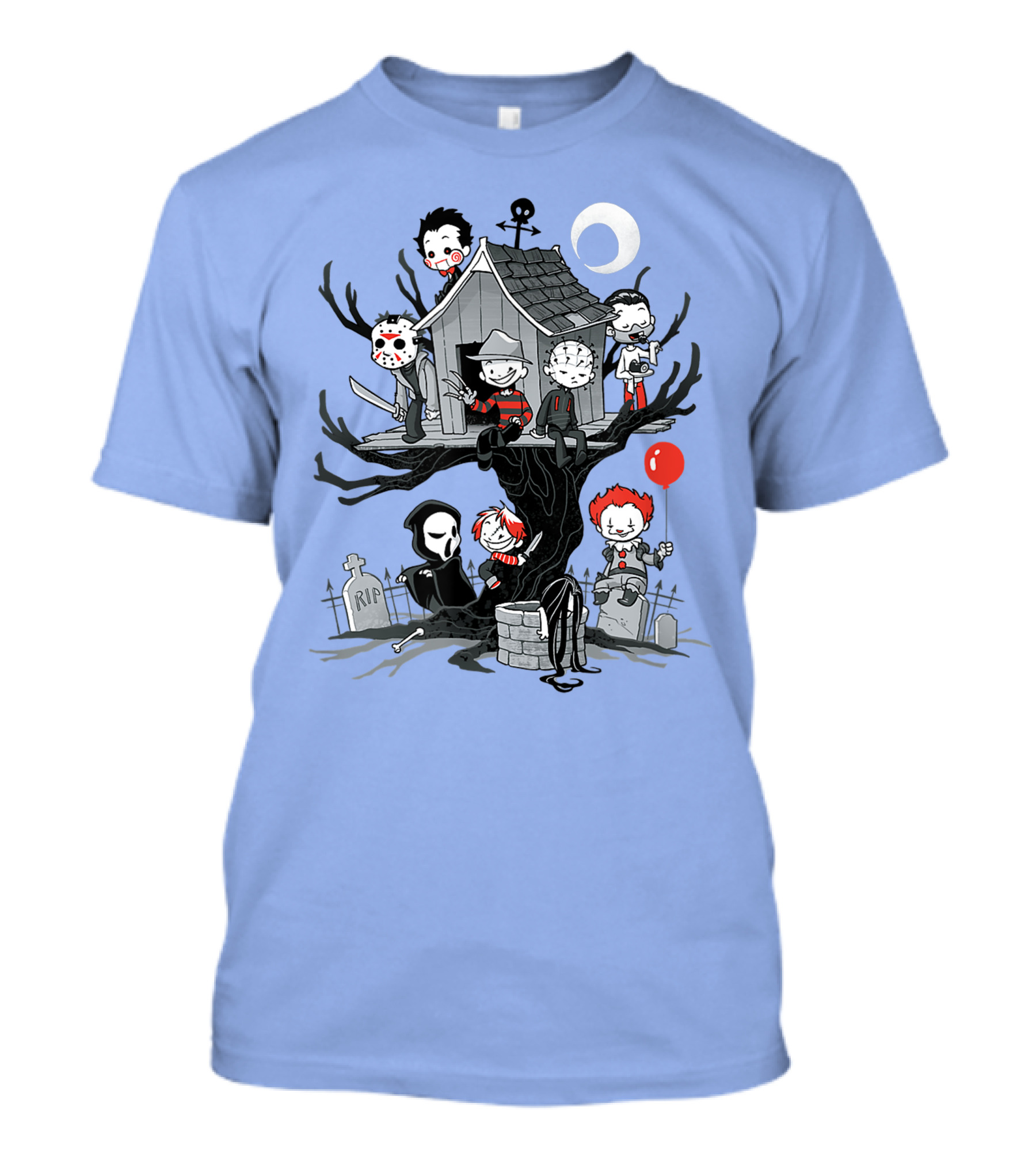 Horror Icons Treehouse Adventure With Scream Mask T-Shirt