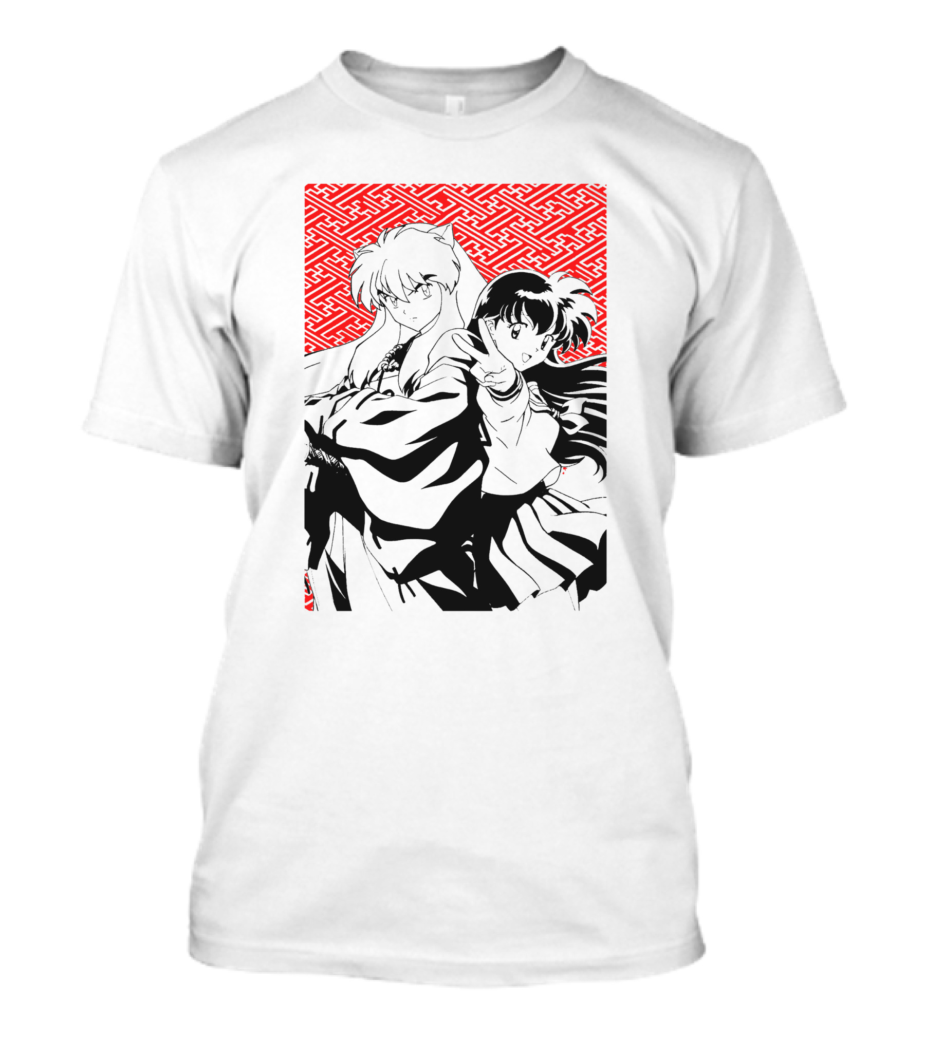 Inuyasha Kagome Classic Anime Style Red Pattern Background T-Shirt