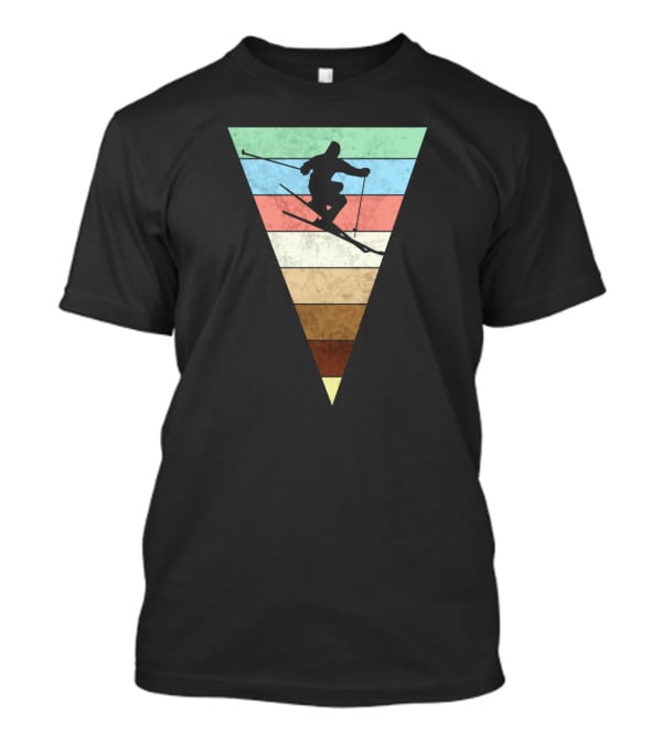 Skiing Vintage Print Silhouette With Retro Stripes For Skiers T-Shirt