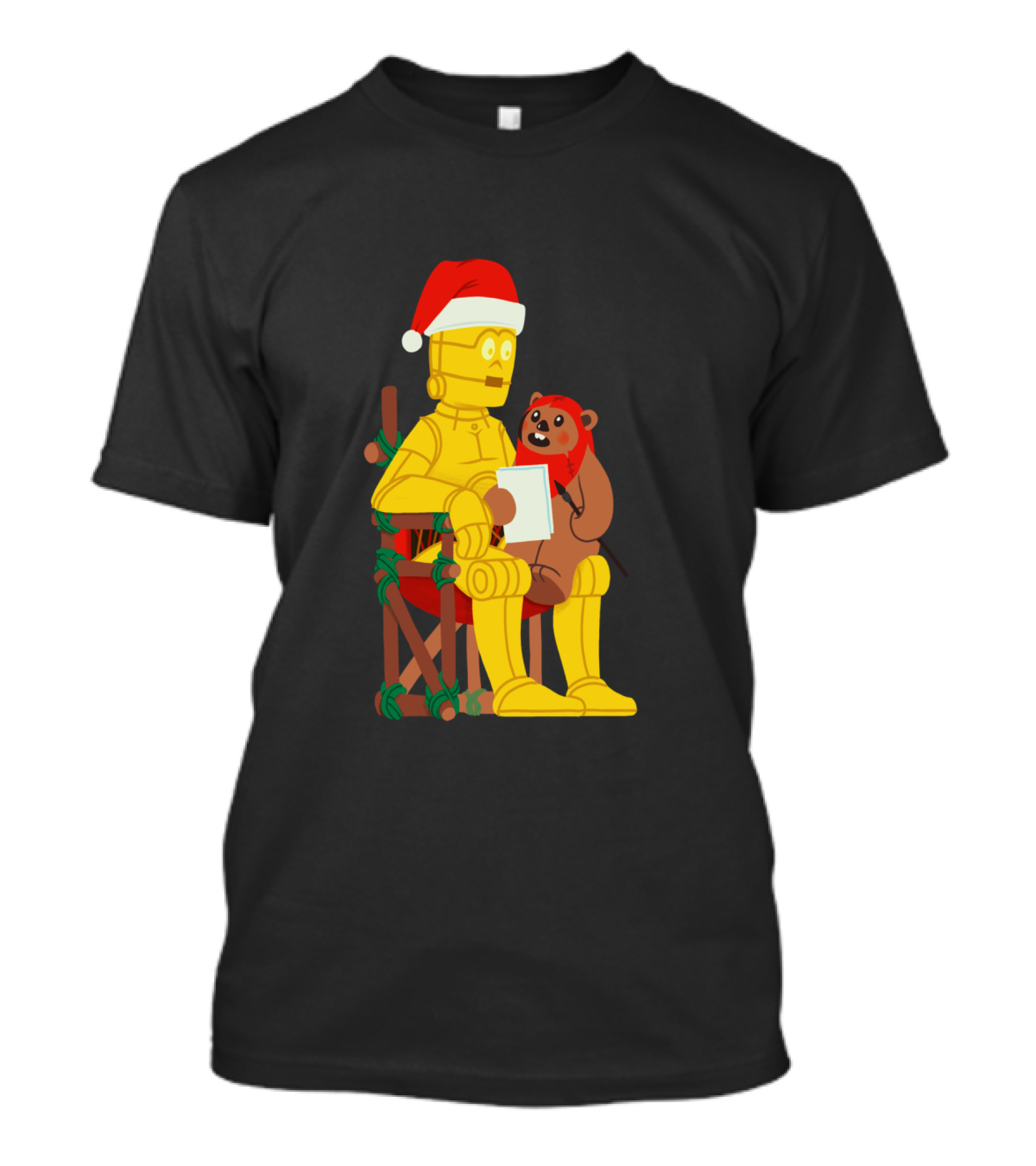 Star Wars Holiday Santa C 3PO And Ewok Christmas Chair Scene T-Shirt