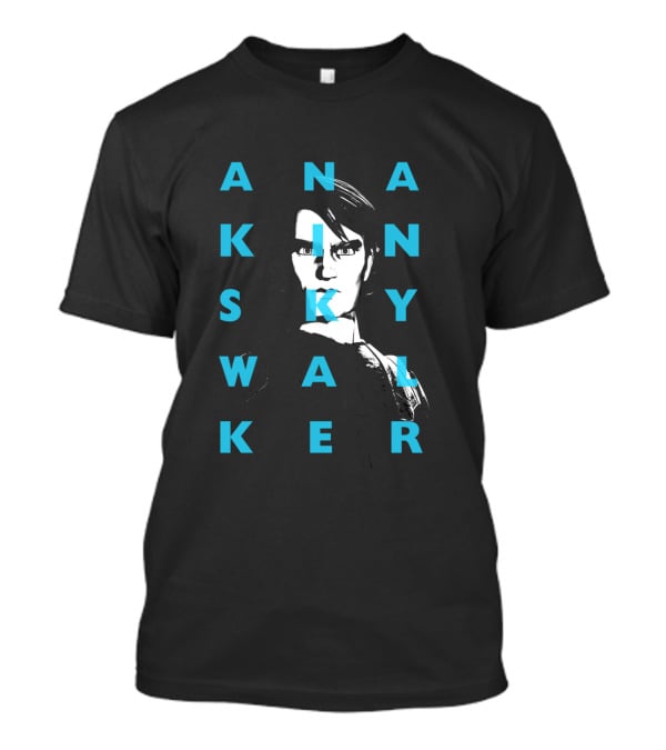 The Clone Wars Anakin Skywalker Text Overlay Black And Blue T-Shirt