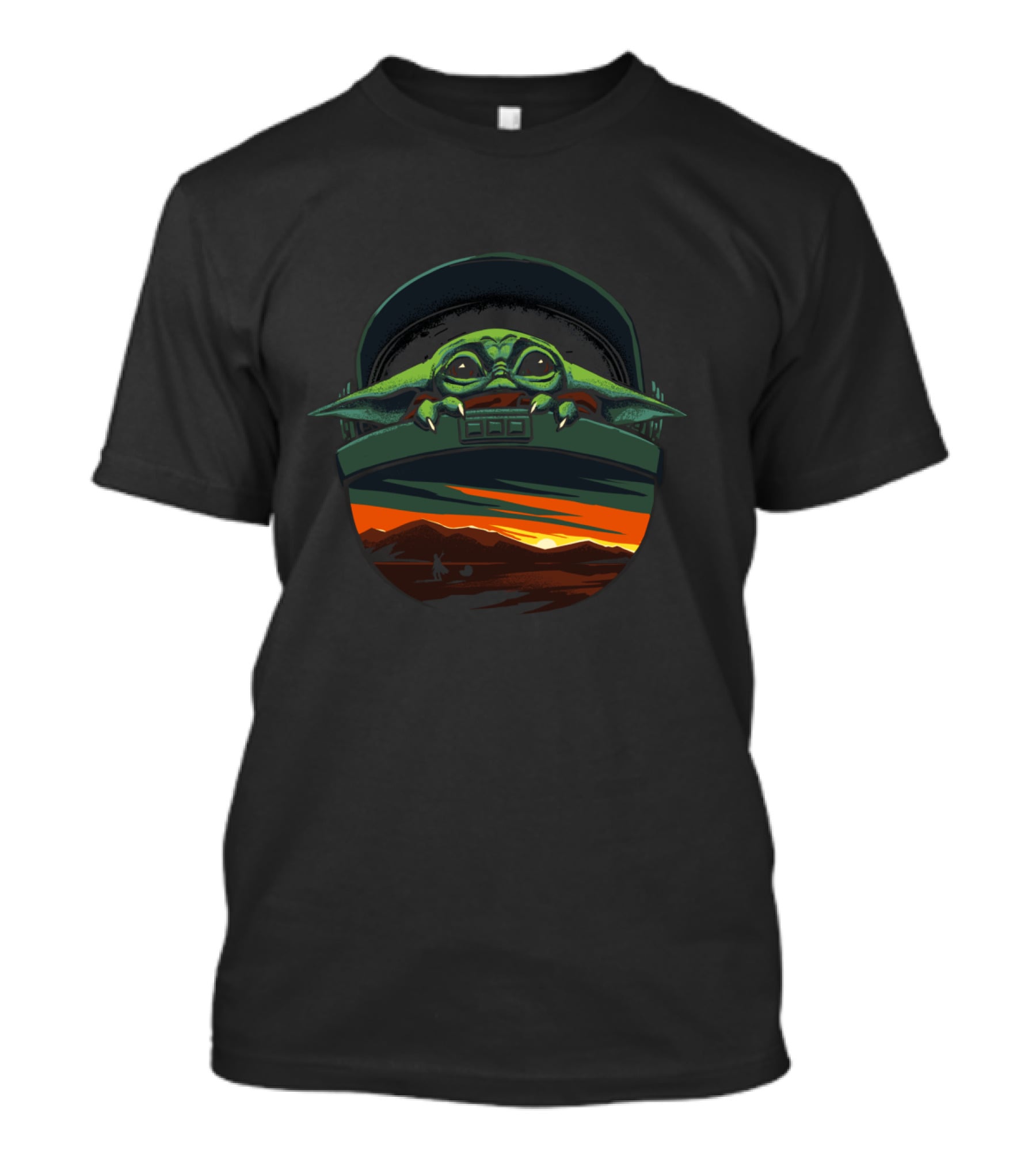 The Mandalorian The Child Sunset Helmet And Desert Horizon T-Shirt