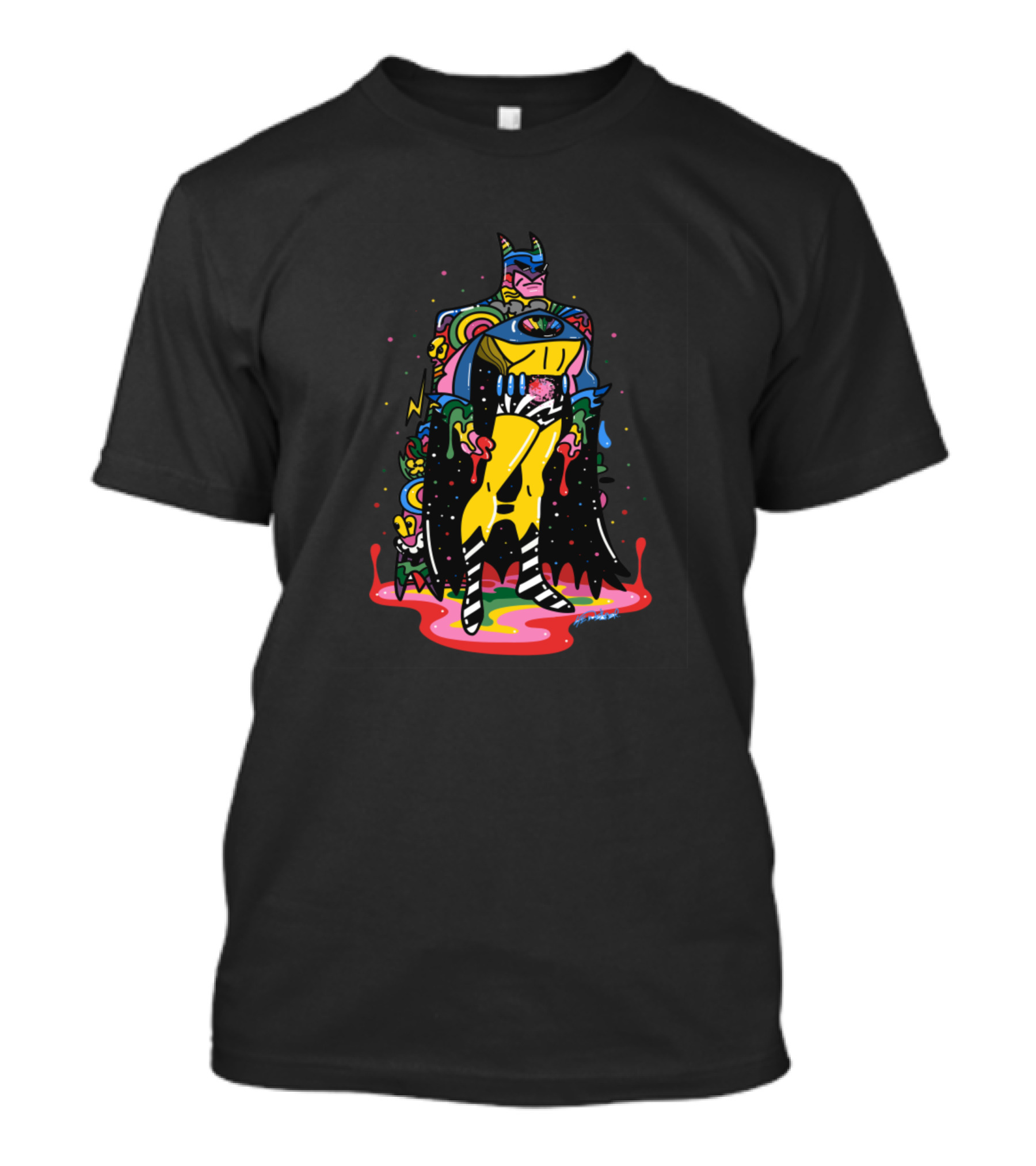 Batman Doodle Rainbow Batman Colorful Dripping Cape And Suit T-Shirt