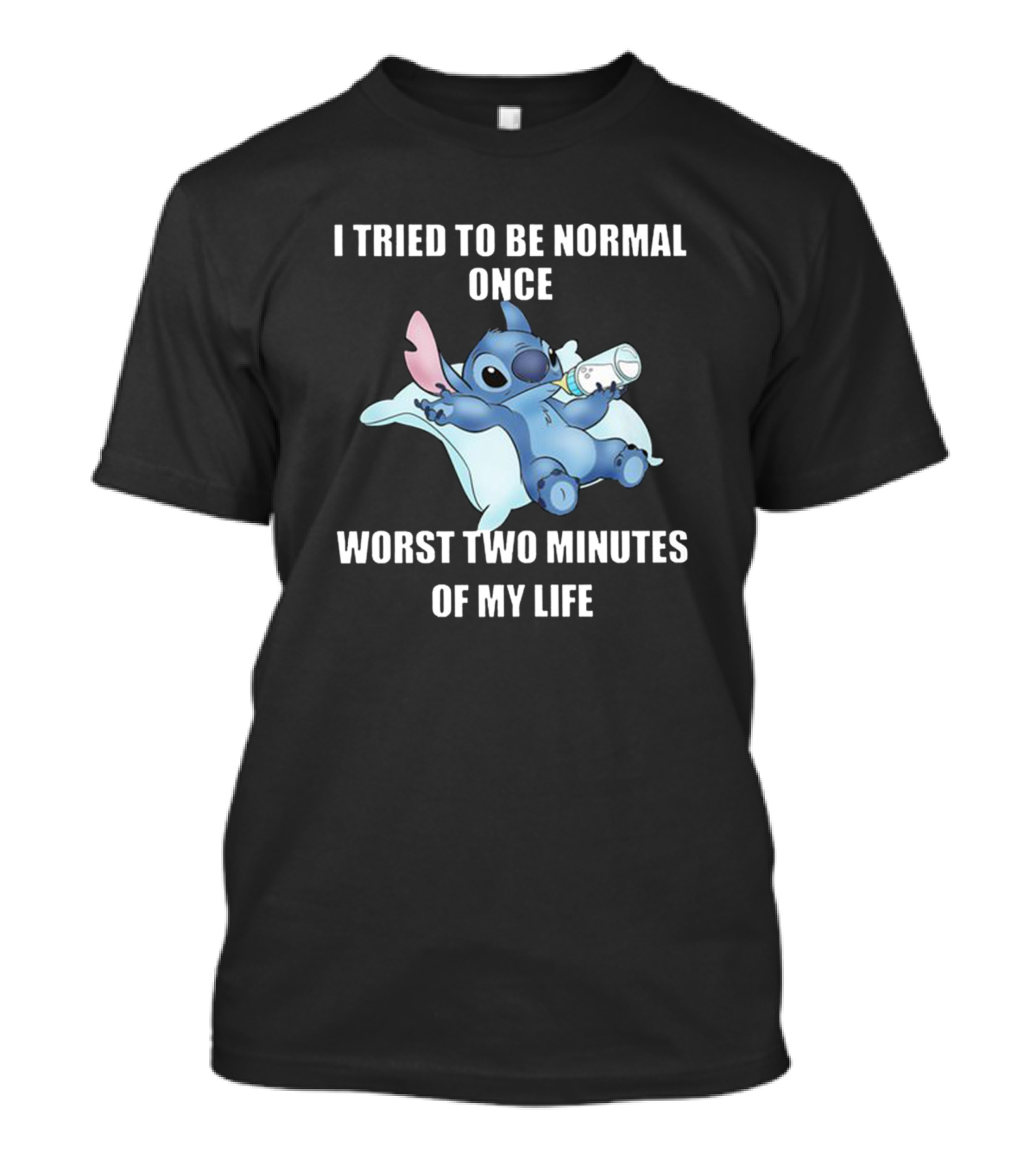 I Tried To Be Normal Once Worst Two Minutes Of My Life Stitch Character Holding Bottle T-Shirt