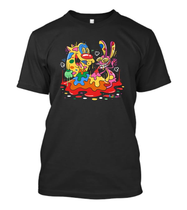 Ren And Stimpy Psychedelic Colorful Splatter T-Shirt