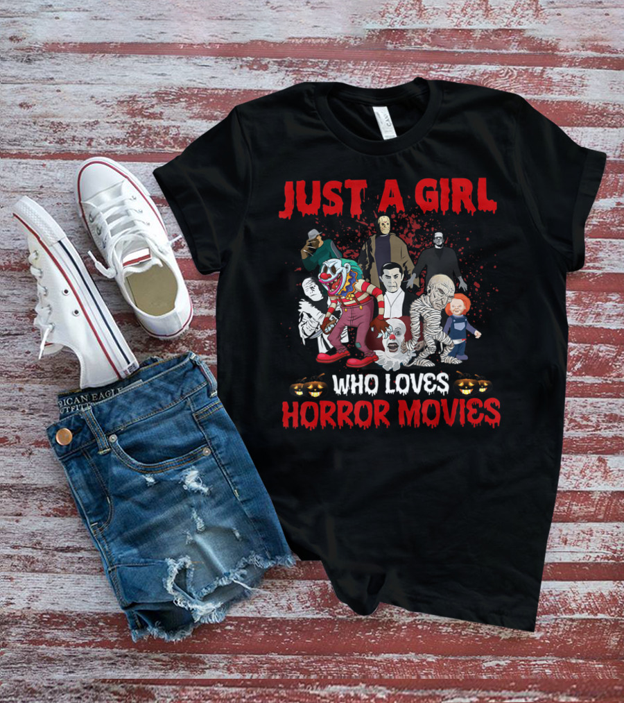 Just A Girl Who Loves Horror Movies Halloween Characters T-Shirt