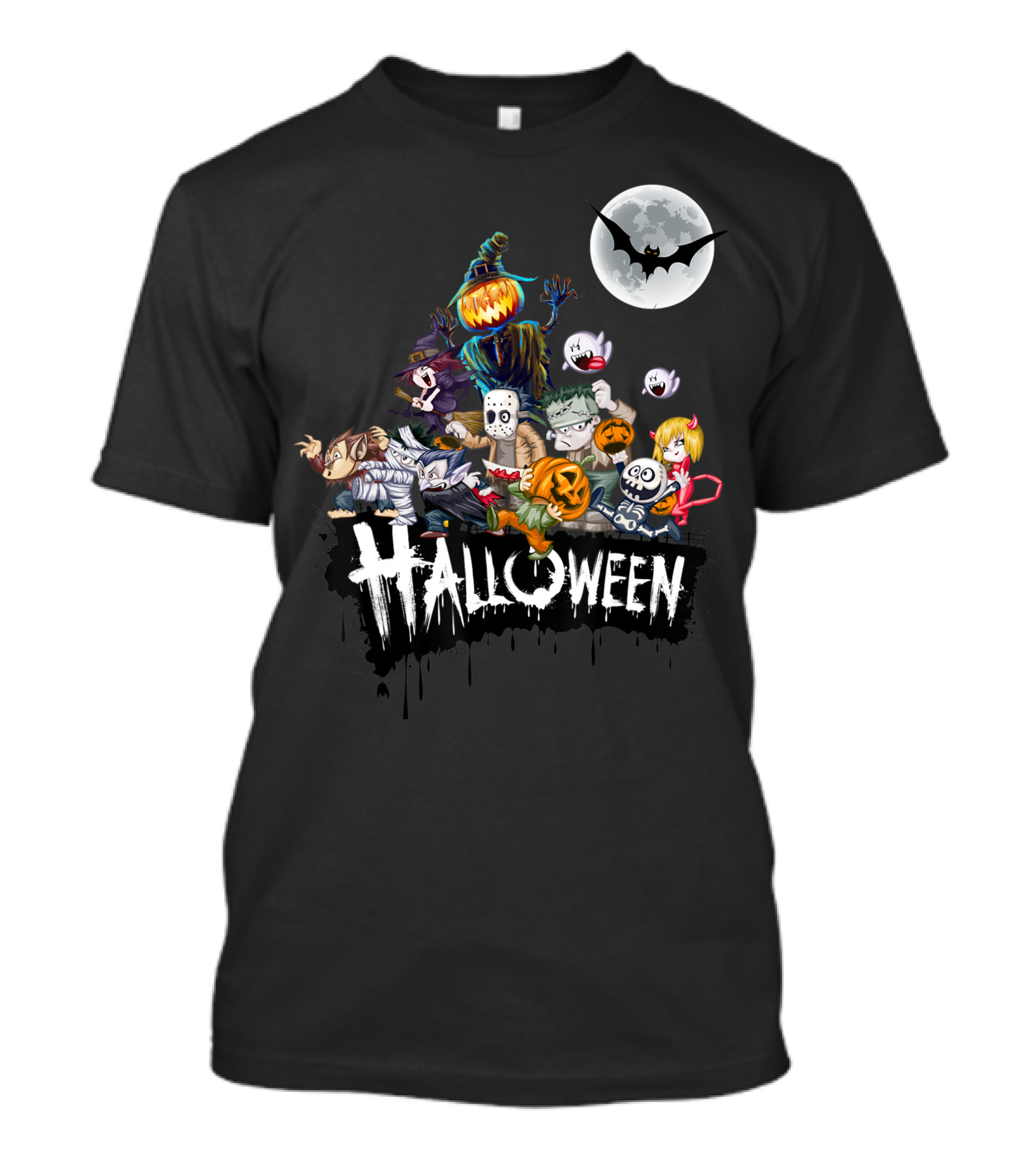 Character Halloween Pumpkin Scarecrow Moon Ghosts Bat Halloween T-Shirt