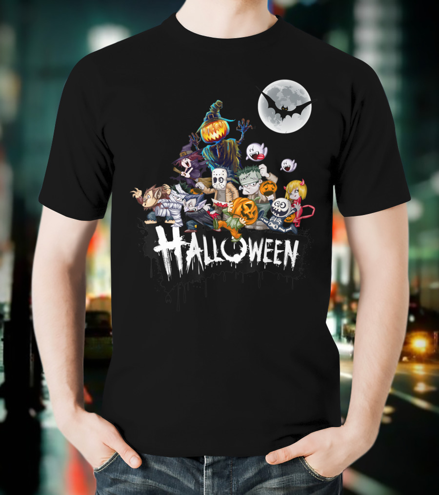 Character Halloween Pumpkin Scarecrow Moon Ghosts Bat Halloween T-Shirt