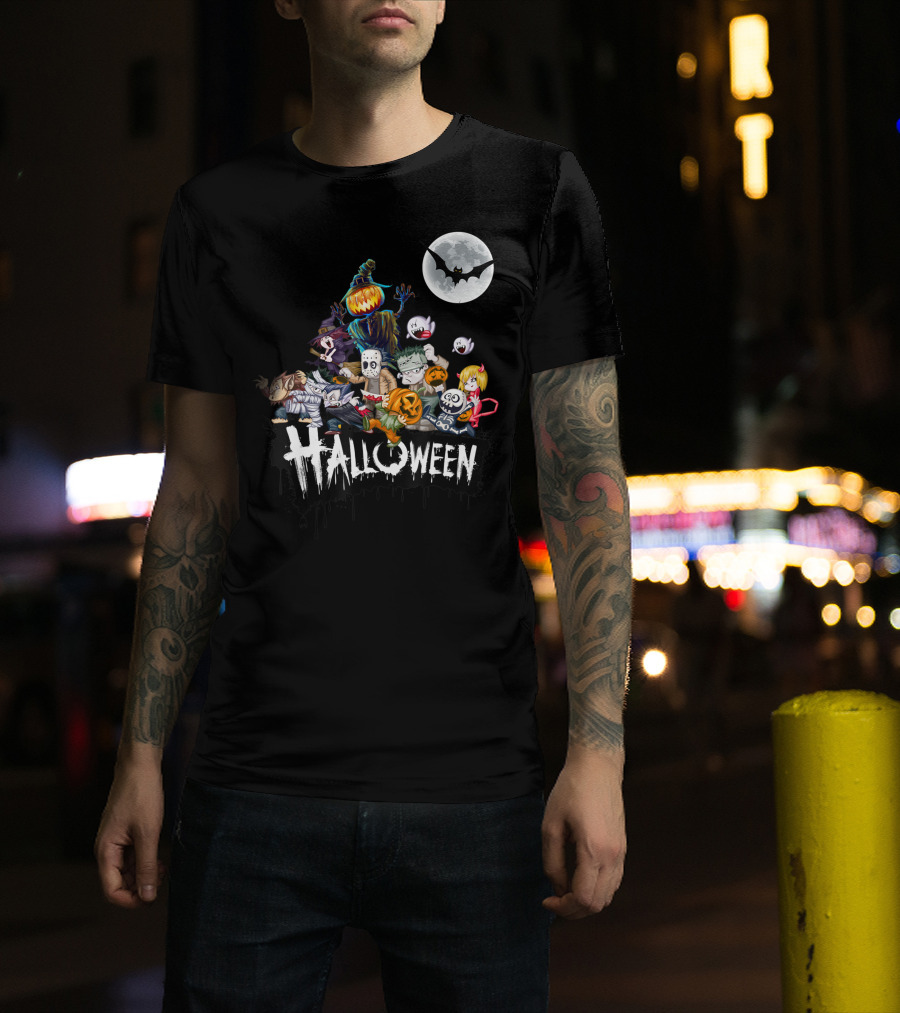 Character Halloween Pumpkin Scarecrow Moon Ghosts Bat Halloween T-Shirt