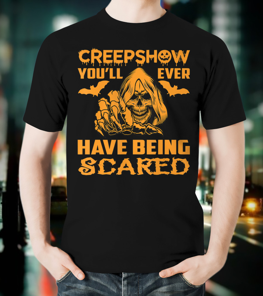 Creepshow You'll Ever Have Being Scared Horror Skeleton Hooded Grim Reaper With Bats T-Shirt
