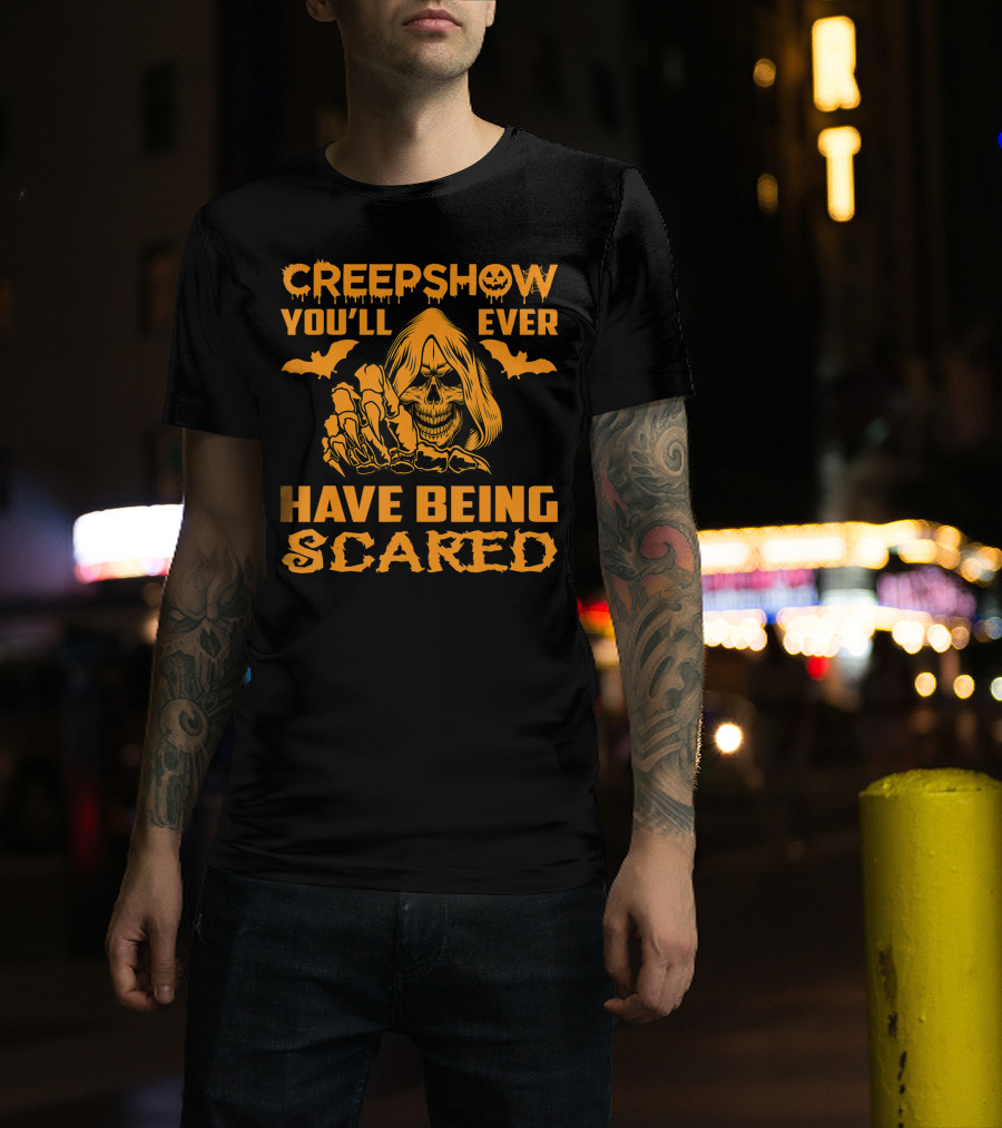 Creepshow You'll Ever Have Being Scared Horror Skeleton Hooded Grim Reaper With Bats T-Shirt