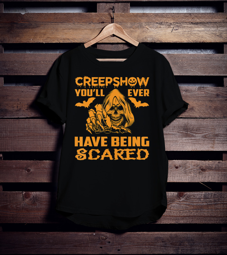 Creepshow You'll Ever Have Being Scared Horror Skeleton Hooded Grim Reaper With Bats T-Shirt