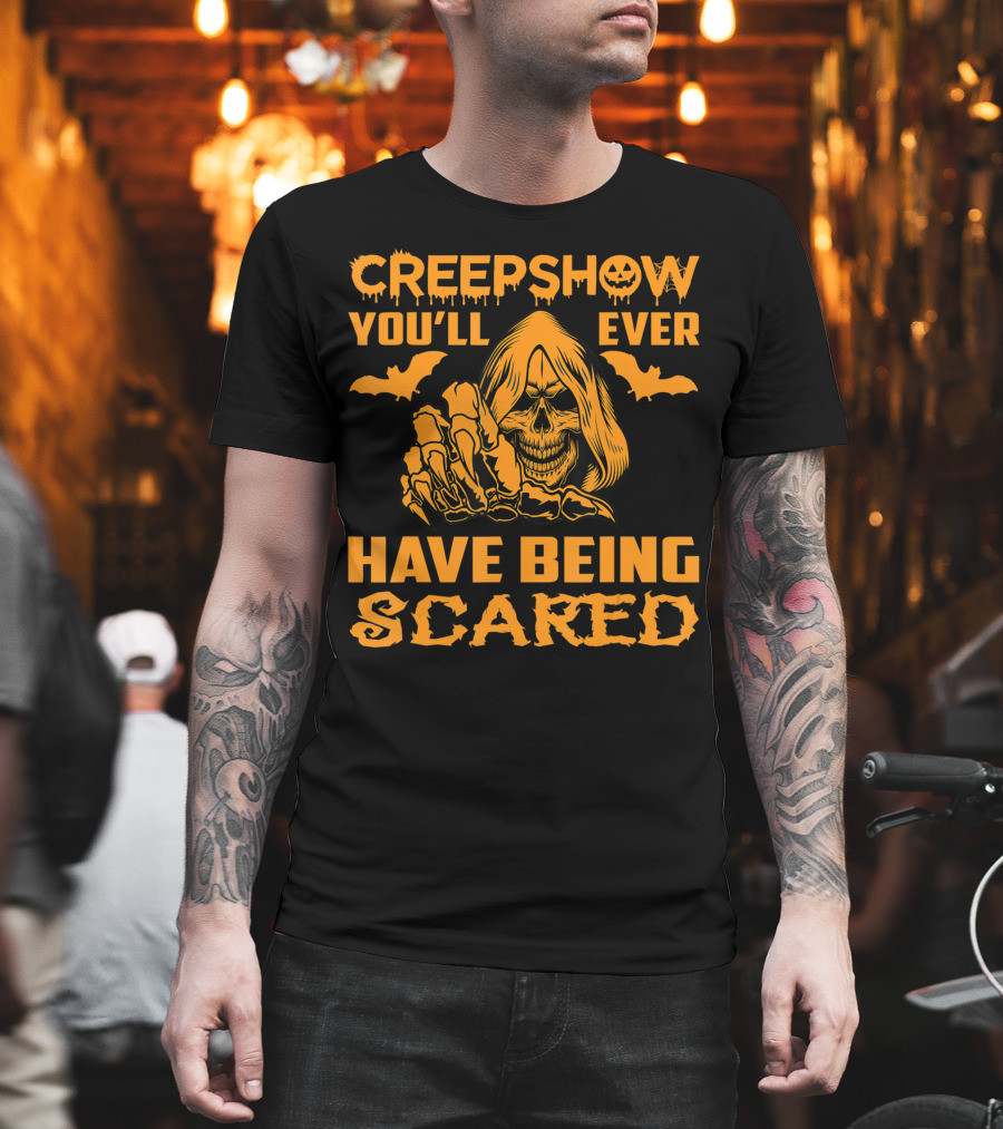 Creepshow You'll Ever Have Being Scared Horror Skeleton Hooded Grim Reaper With Bats T-Shirt