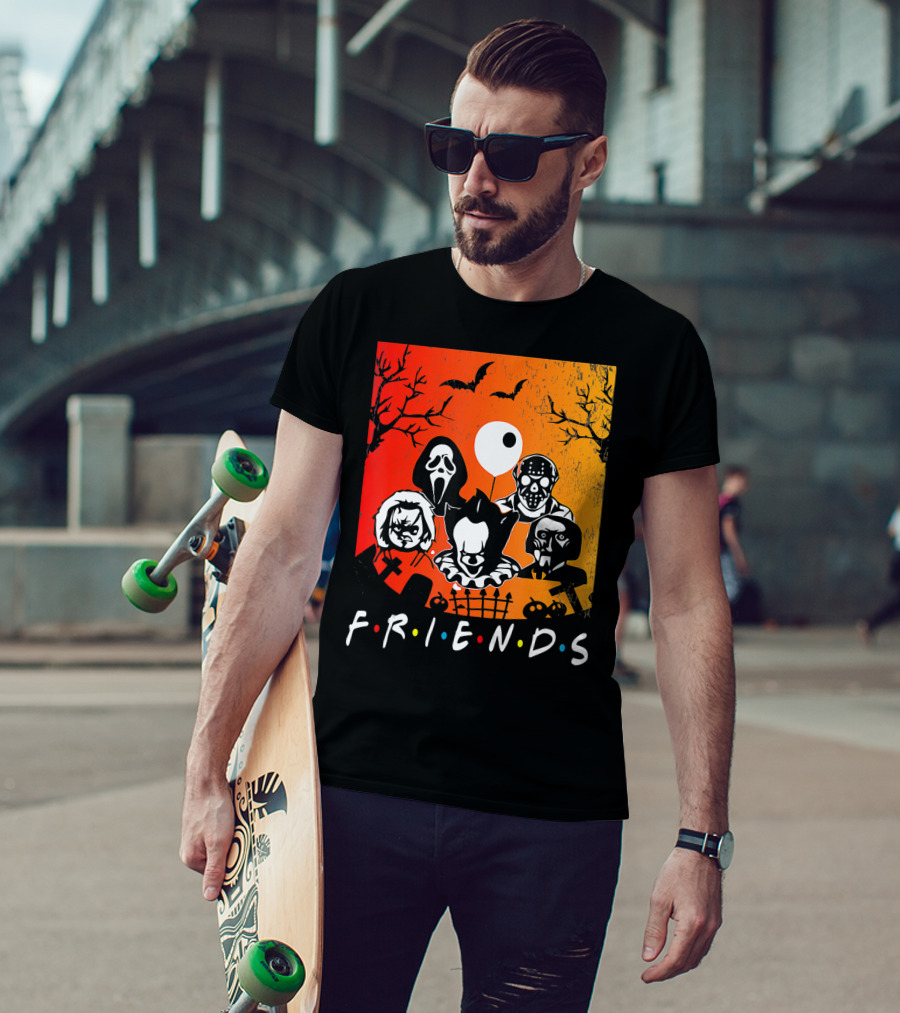 Friends Of Horror Halloween Characters Collage T-Shirt