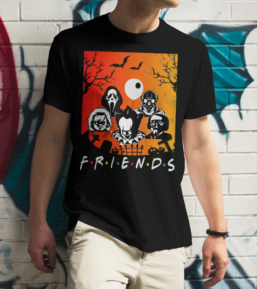 Friends Of Horror Halloween Characters Collage T-Shirt