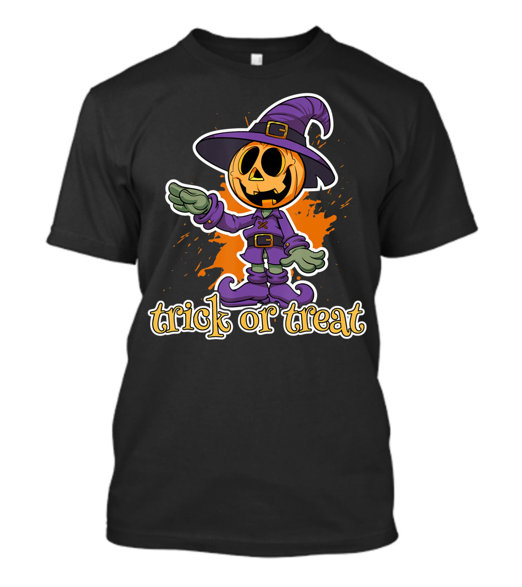Trick Or Treat Funny Halloween Pumpkin In Witch Hat T-Shirt