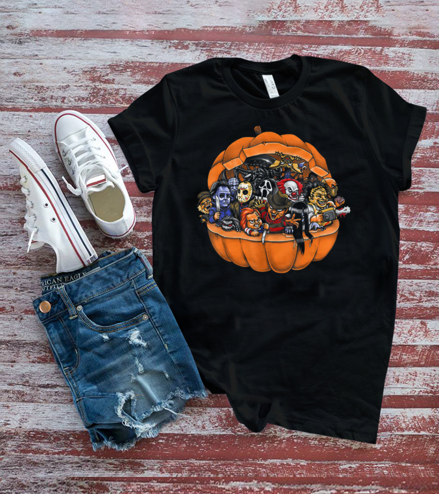 Funny Horror Movie Clown Skeleton Halloween Pumpkin Characters T-Shirt