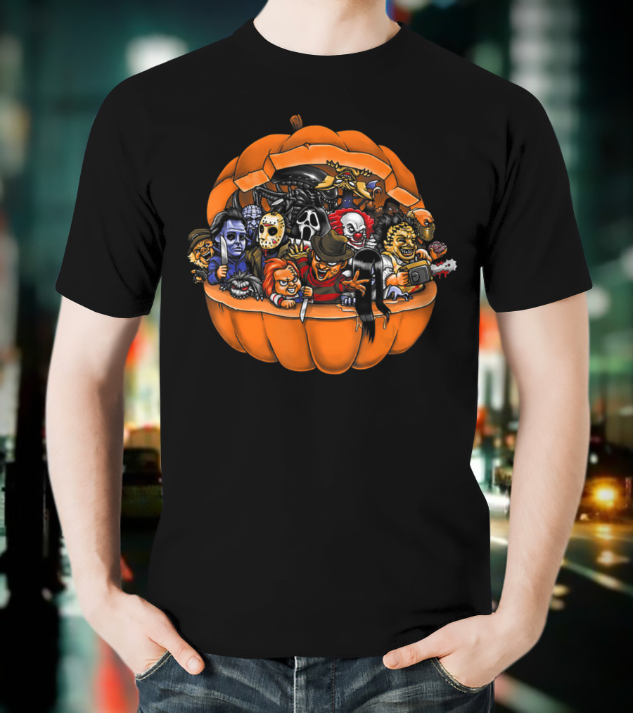 Funny Horror Movie Clown Skeleton Halloween Pumpkin Characters T-Shirt