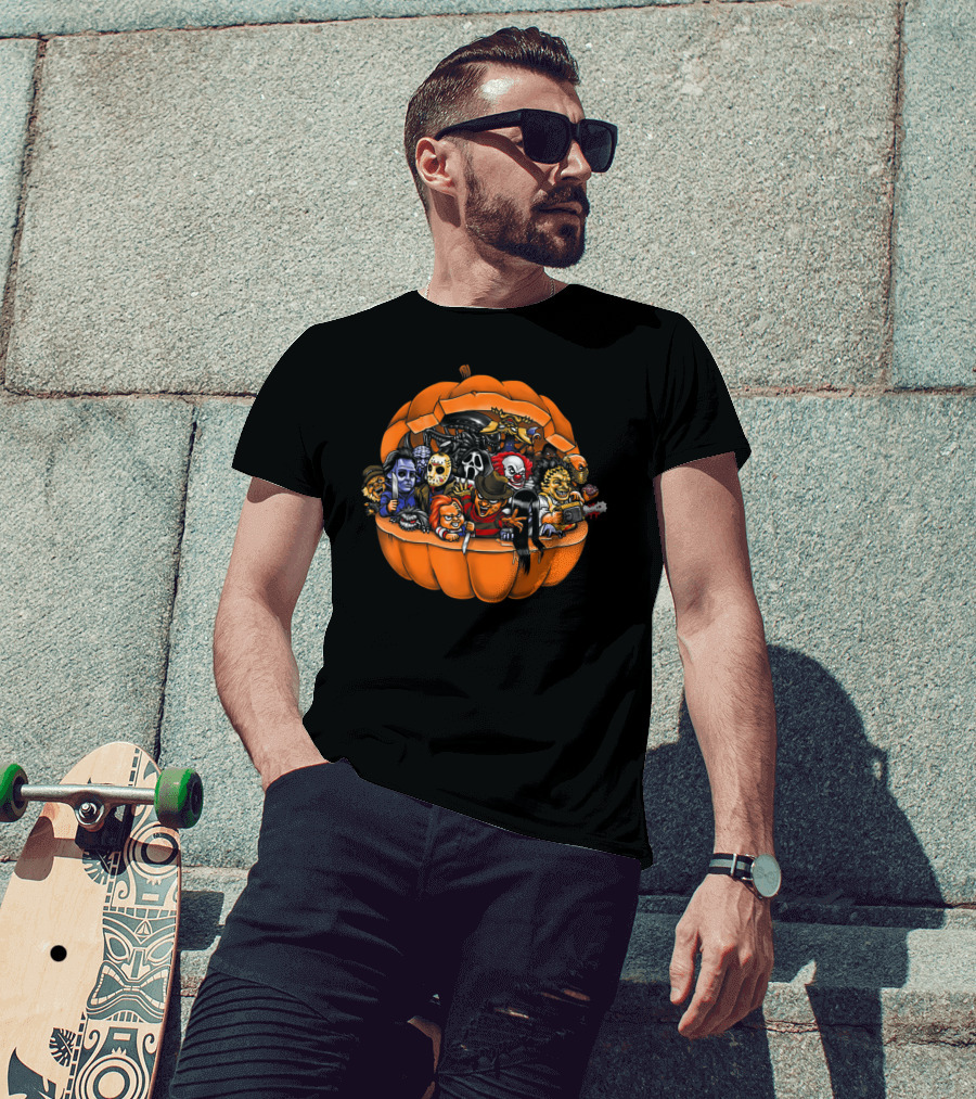 Funny Horror Movie Clown Skeleton Halloween Pumpkin Characters T-Shirt