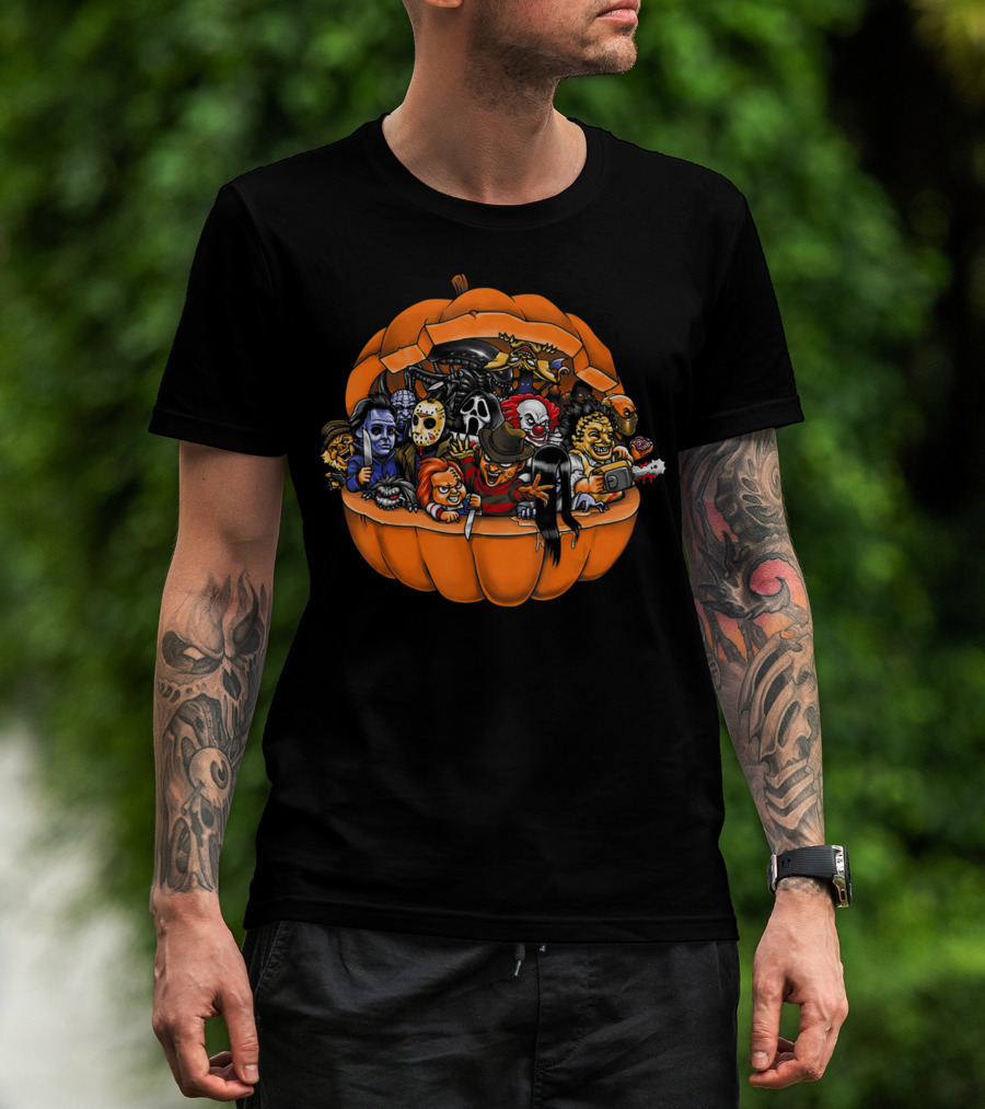 Funny Horror Movie Clown Skeleton Halloween Pumpkin Characters T-Shirt