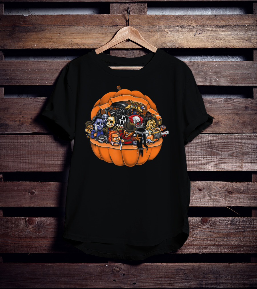 Funny Horror Movie Clown Skeleton Halloween Pumpkin Characters T-Shirt