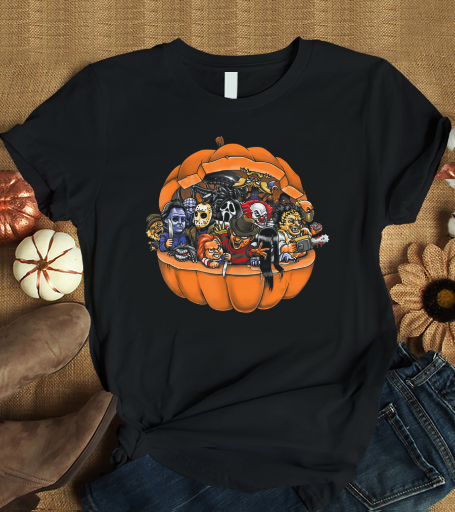 Funny Horror Movie Clown Skeleton Halloween Pumpkin Characters T-Shirt
