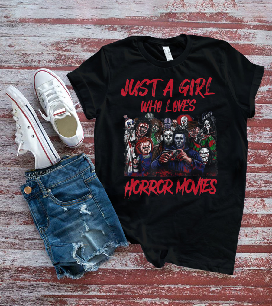 Just A Girl Who Loves Horror Movies Icons Collage T-Shirt