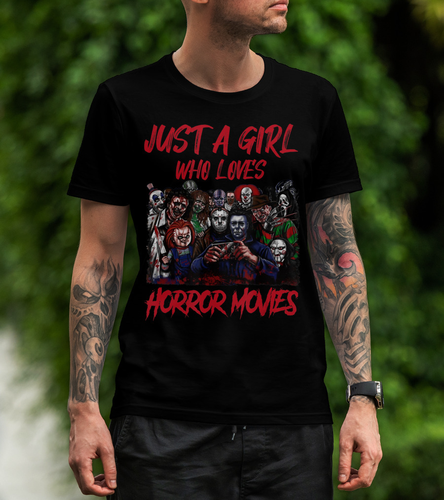 Just A Girl Who Loves Horror Movies Icons Collage T-Shirt