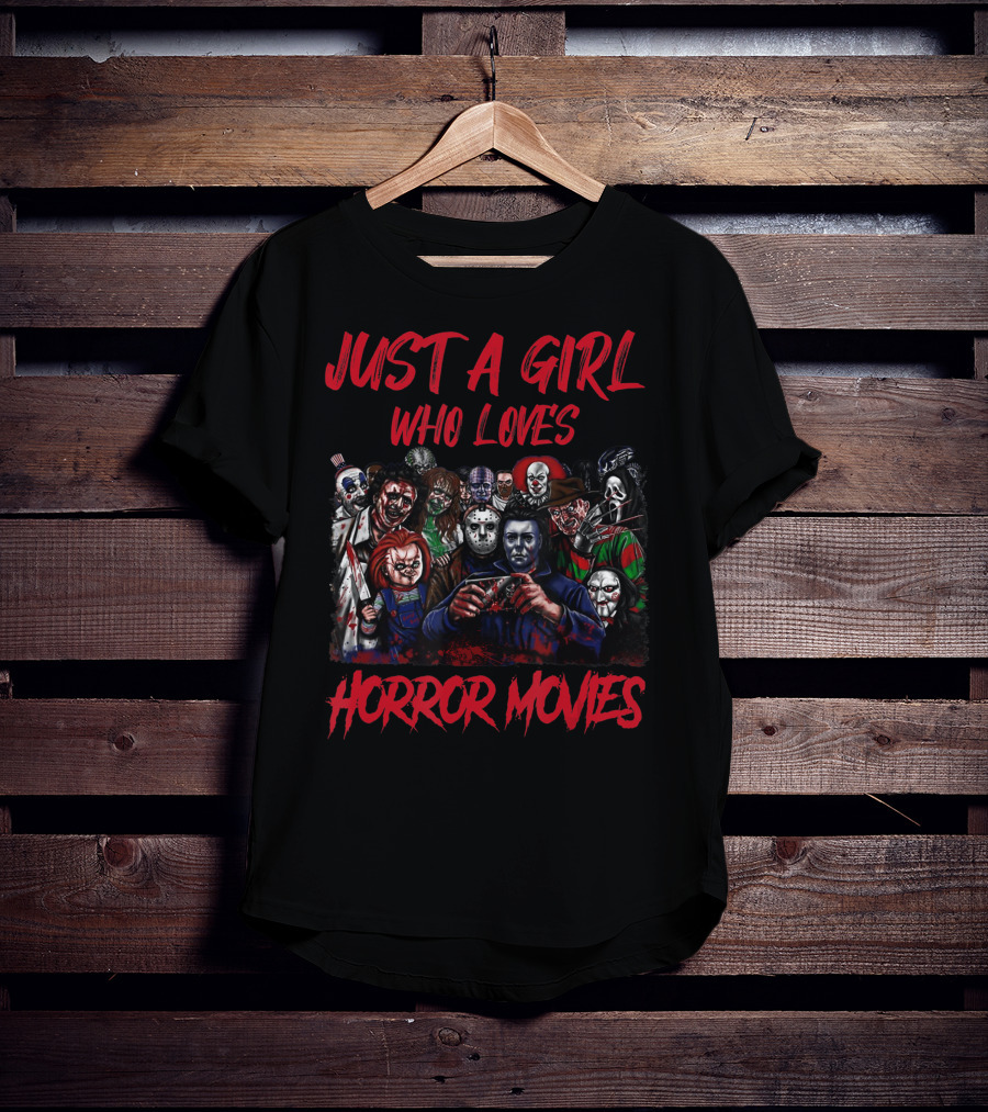 Just A Girl Who Loves Horror Movies Icons Collage T-Shirt