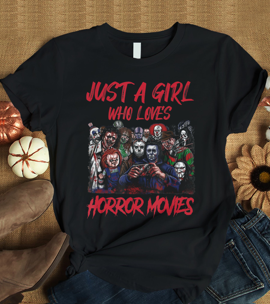 Just A Girl Who Loves Horror Movies Icons Collage T-Shirt