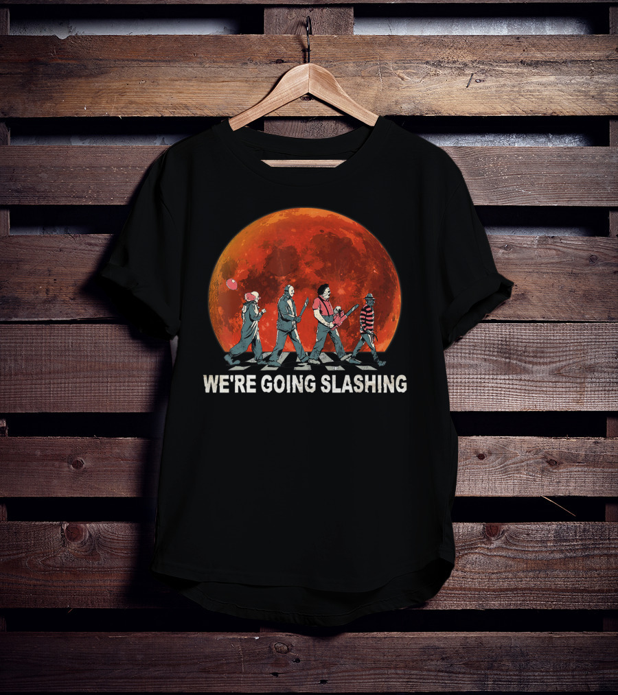 We're Going Slashing Halloween Blood Moon Horror Characters T-Shirt