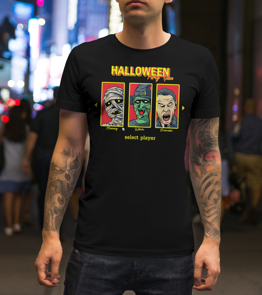 Halloween Party Game Mummy Witch Dracula Select Player T-Shirt