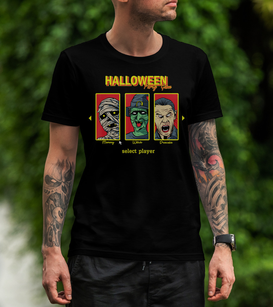 Halloween Party Game Mummy Witch Dracula Select Player T-Shirt