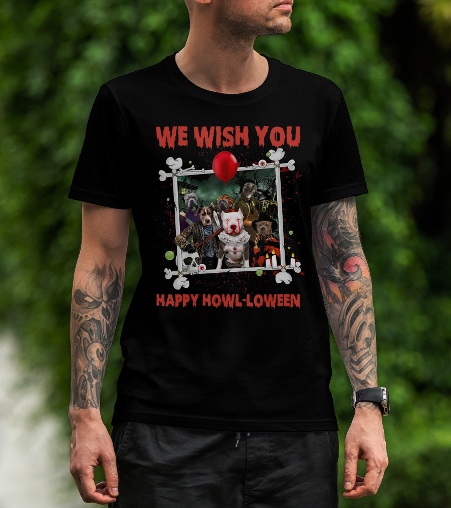 We Wish You Happy Howl-loween Halloween Dog Horror Characters T-Shirt