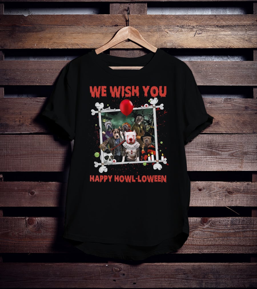 We Wish You Happy Howl-loween Halloween Dog Horror Characters T-Shirt