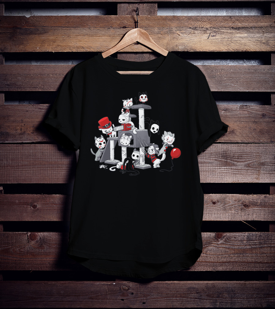 Halloween Funny Cute Cats Horror Movie Characters T-Shirt