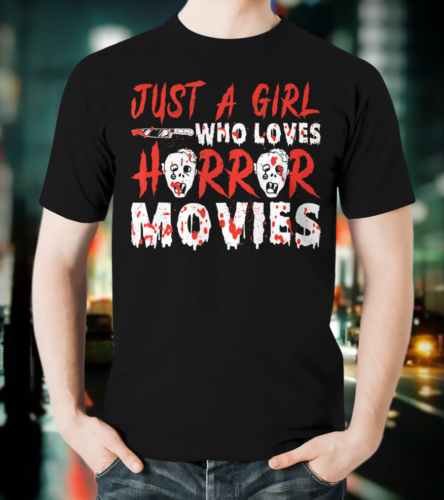 Just A Girl Who Loves Horror Movies Knife Mask Halloween T-Shirt