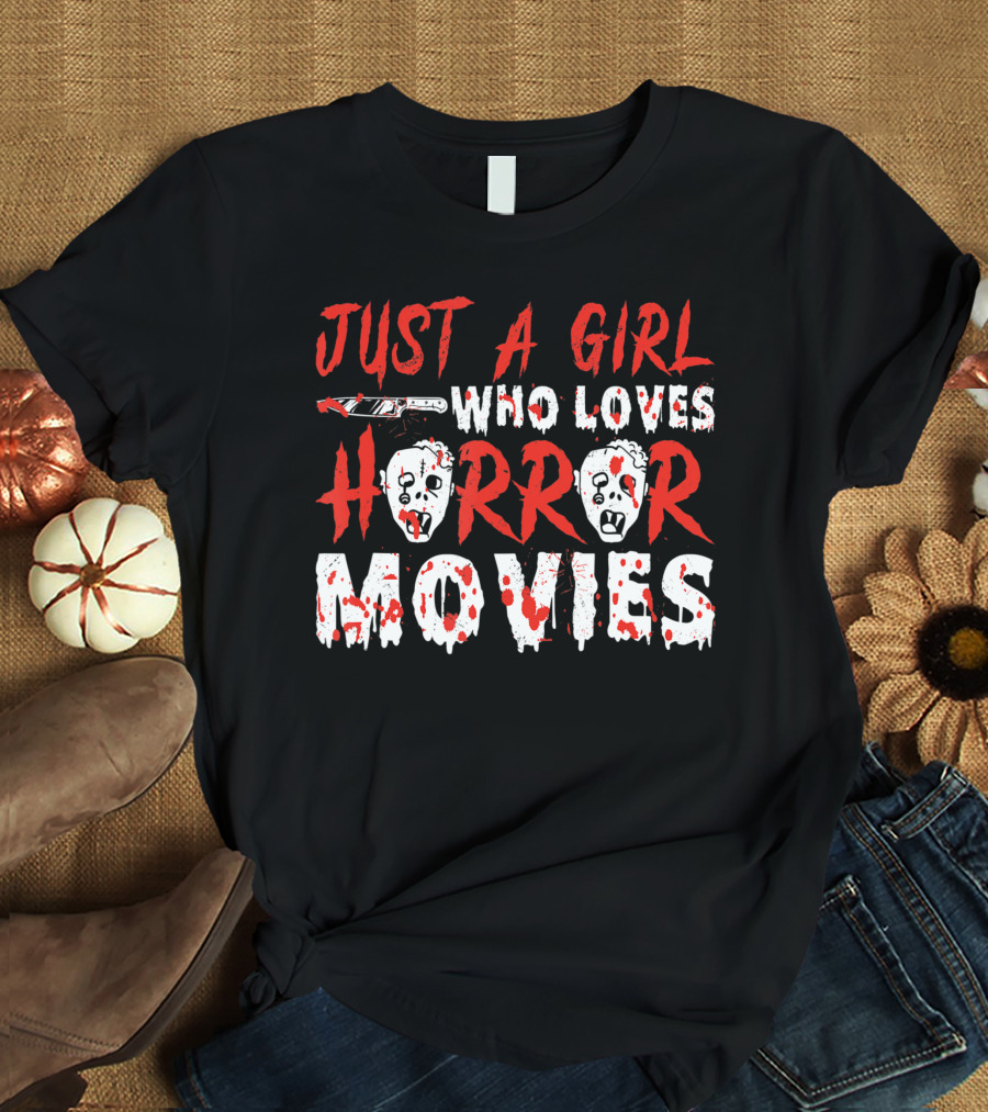 Just A Girl Who Loves Horror Movies Knife Mask Halloween T-Shirt