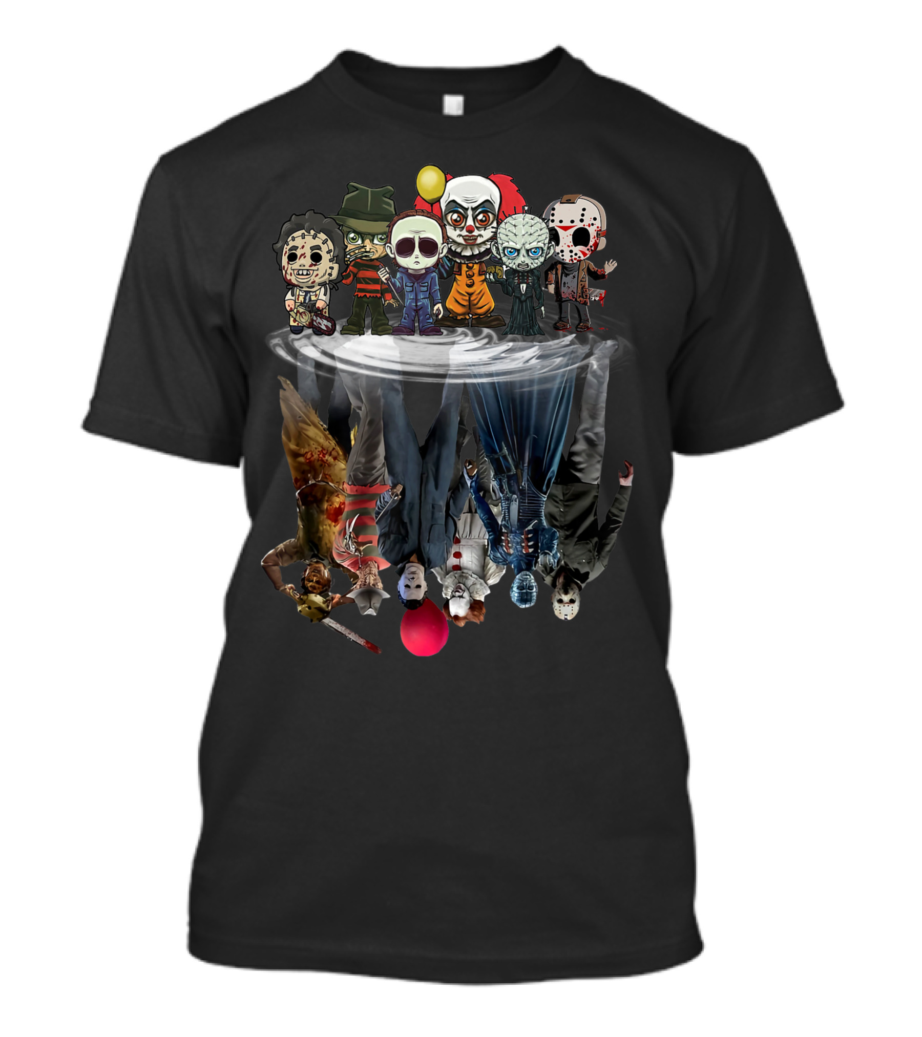 Horror Movie Characters Reflected In Water Mirror T-Shirt