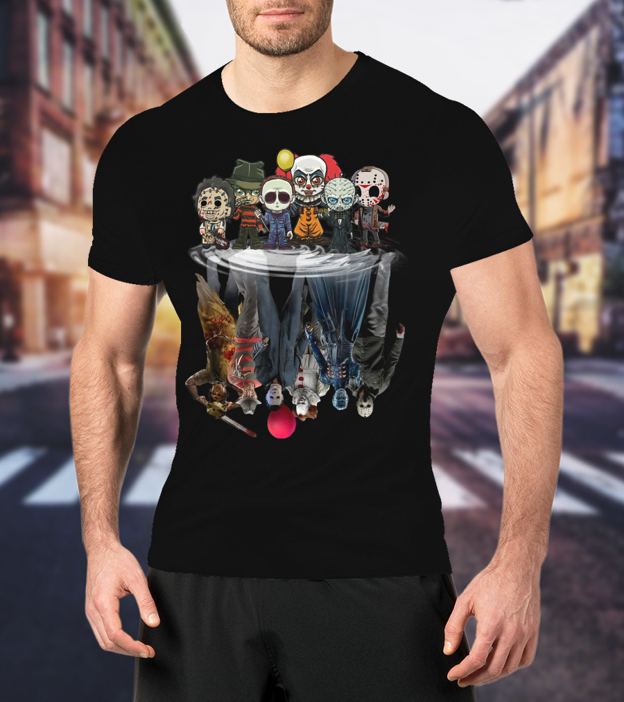 Horror Movie Characters Reflected In Water Mirror T-Shirt