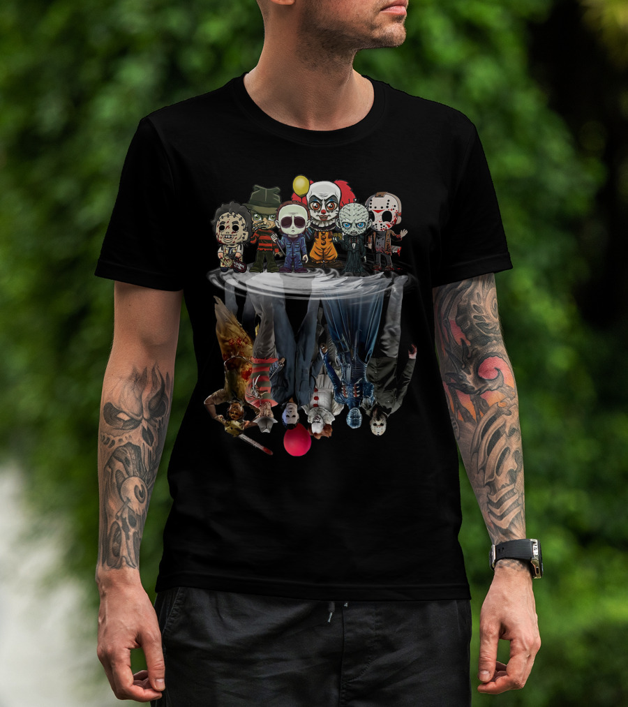 Horror Movie Characters Reflected In Water Mirror T-Shirt