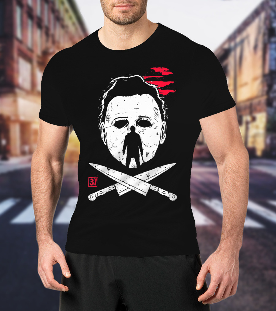 Horror Friday Halloween 37 Michael Myers Mask Knives T-Shirt