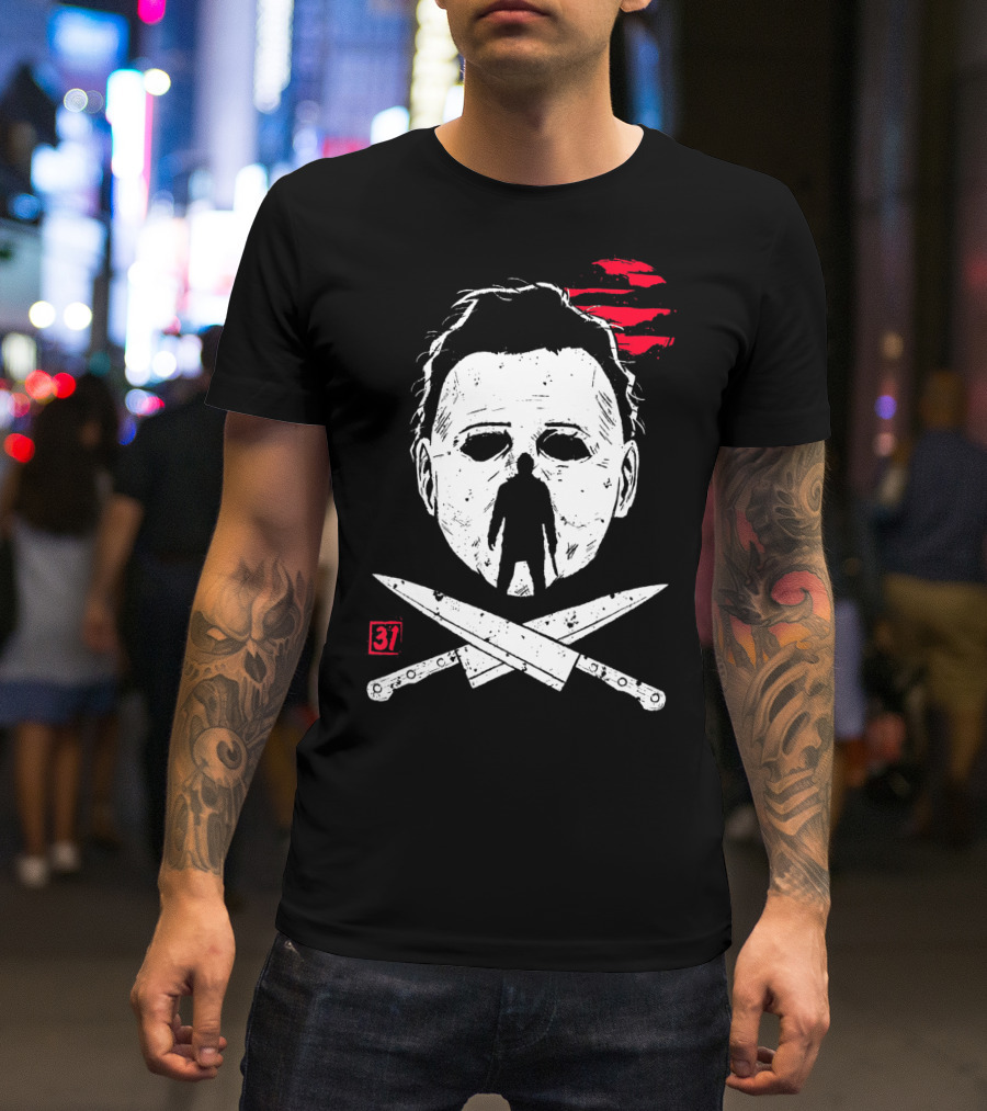 Horror Friday Halloween 37 Michael Myers Mask Knives T-Shirt