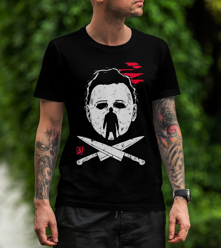 Horror Friday Halloween 37 Michael Myers Mask Knives T-Shirt