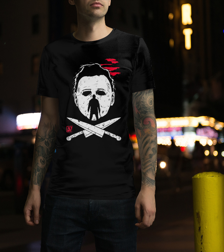 Horror Friday Halloween 37 Michael Myers Mask Knives T-Shirt