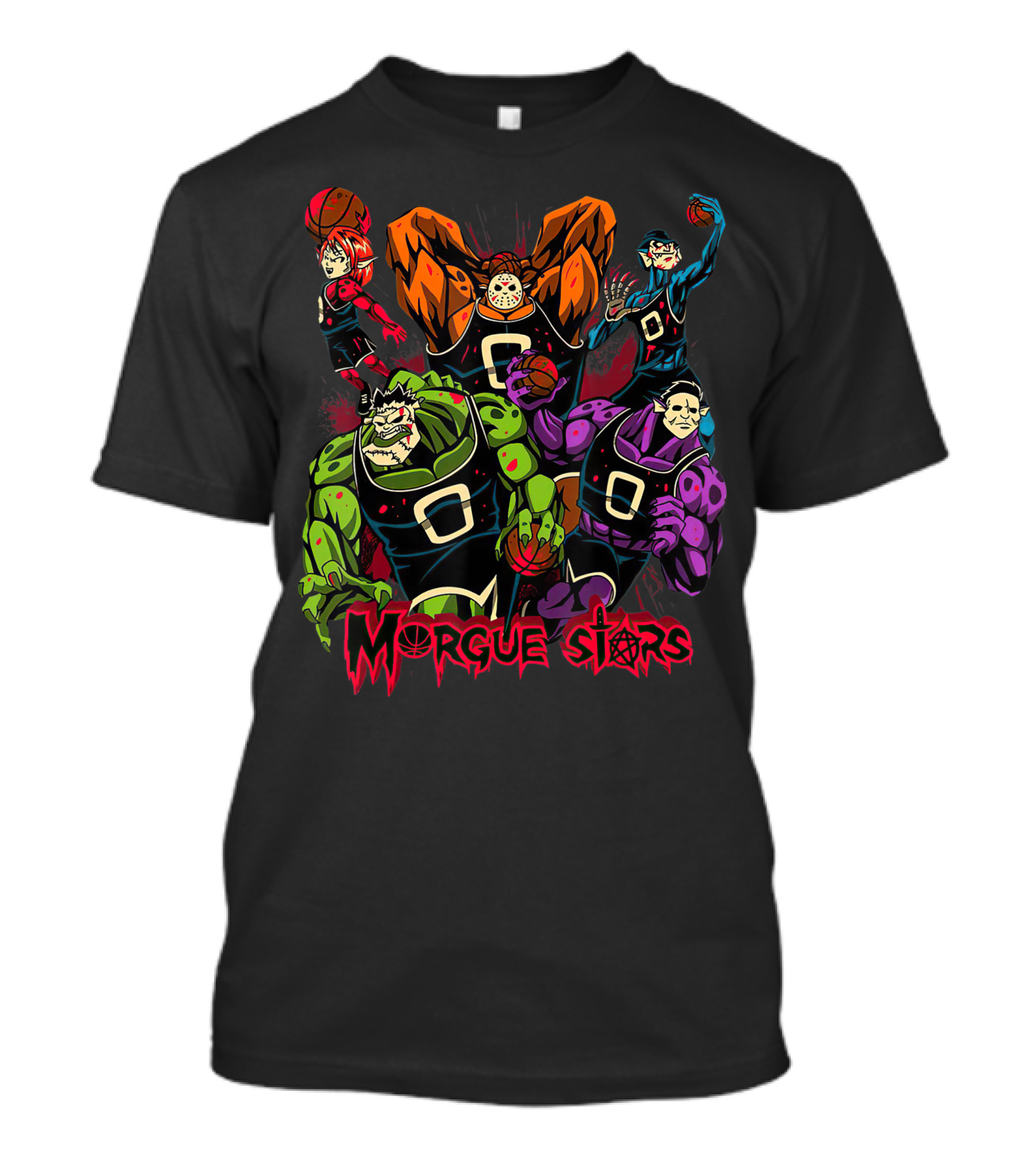 Morgue Stars Horror Characters Basketball Halloween T-Shirt