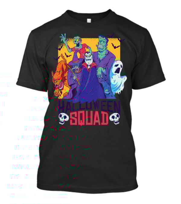 Halloween Squad Funny Horror Characters Vampire Wolf Zombie Ghost Monster T-Shirt